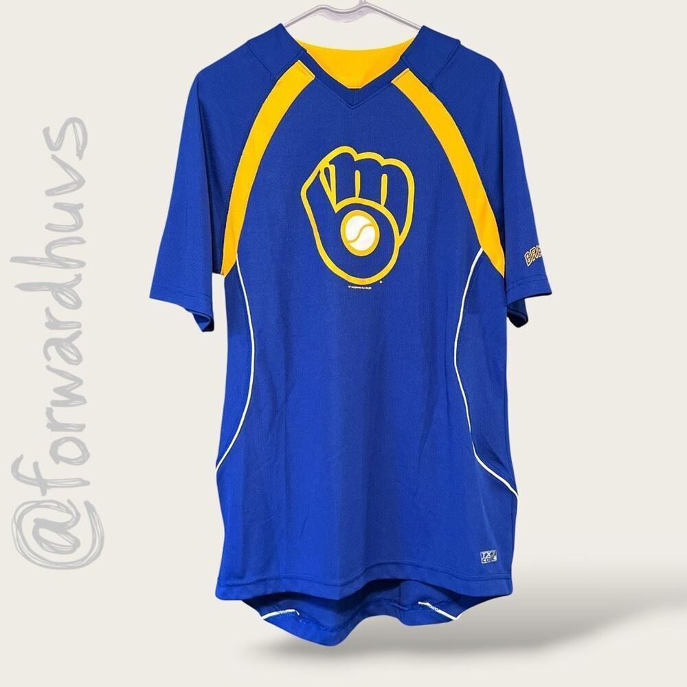 Milwaukee Brewers MLB TX3 Cool Performance Shirt Blue Yellow M